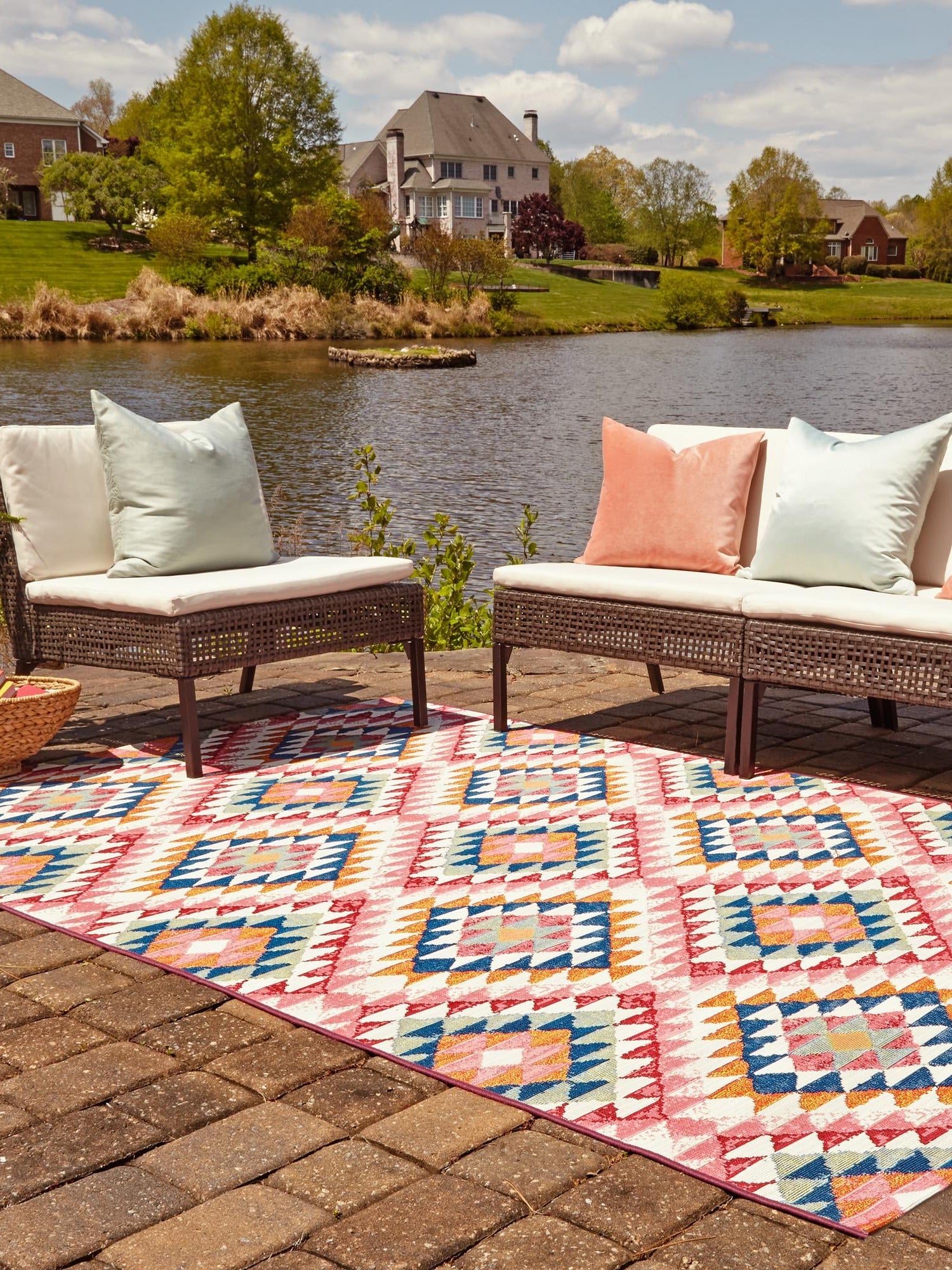 Multicolor 7' 10 x 10' Outdoor Southwestern Rectangle Area Rug Weather Resistant for Patio, Deck, Terrace, Balcony, Porch 100% Polypropylene Rustic Waterproof Carpet for Sale at Rug Engine