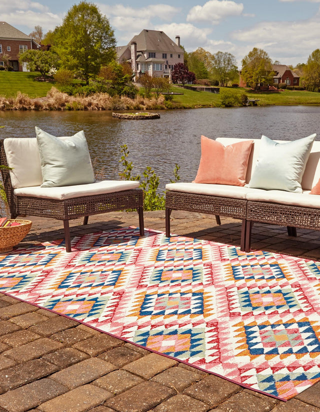 Multicolor 7' 10 x 10' Outdoor Southwestern Rectangle Area Rug Weather Resistant for Patio, Deck, Terrace, Balcony, Porch 100% Polypropylene Rustic Waterproof Carpet for Sale at Rug Engine