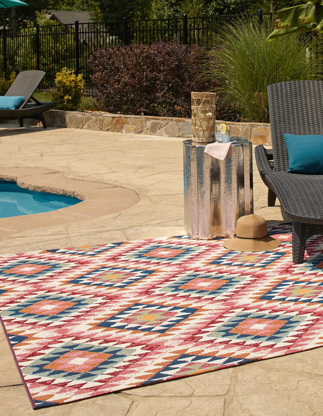 Multicolor 6' x 6' Outdoor Southwestern Square Area Rug Weather Resistant for Patio, Deck, Terrace, Balcony, Porch 100% Polypropylene Rustic Waterproof Carpet for Sale at Rug Engine