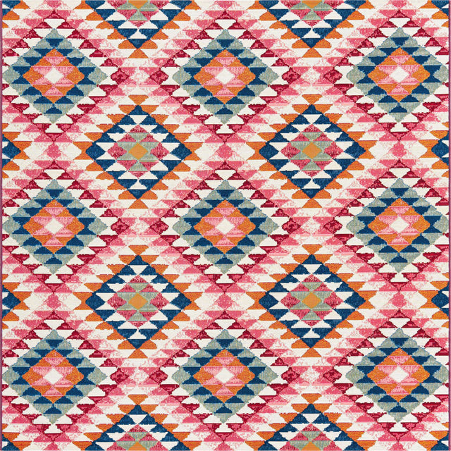 Multicolor 6' x 6' Outdoor Southwestern Square Area Rug Weather Resistant for Patio, Deck, Terrace, Balcony, Porch 100% Polypropylene Rustic Waterproof Carpet for Sale at Rug Engine
