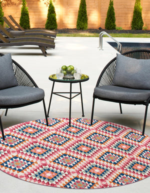 Multicolor 7' 10 x 7' 10 Outdoor Southwestern Round Area Rug Weather Resistant for Patio, Deck, Terrace, Balcony, Porch 100% Polypropylene Rustic Waterproof Carpet for Sale at Rug Engine