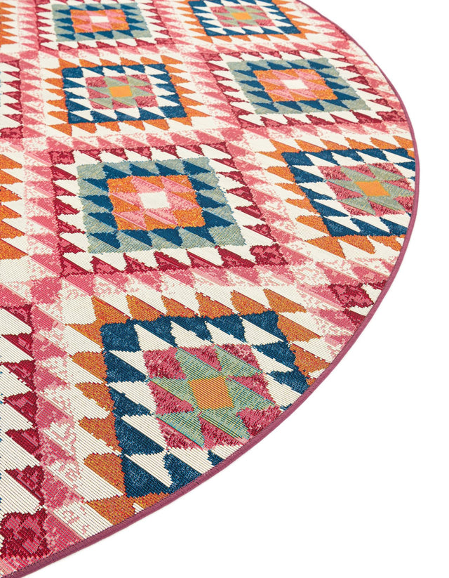 Multicolor 7' 10 x 7' 10 Outdoor Southwestern Round Area Rug Weather Resistant for Patio, Deck, Terrace, Balcony, Porch 100% Polypropylene Rustic Waterproof Carpet for Sale at Rug Engine