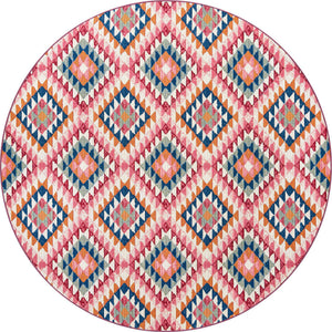 Multicolor 7' 10 x 7' 10 Outdoor Southwestern Round Area Rug Weather Resistant for Patio, Deck, Terrace, Balcony, Porch 100% Polypropylene Rustic Waterproof Carpet for Sale at Rug Engine