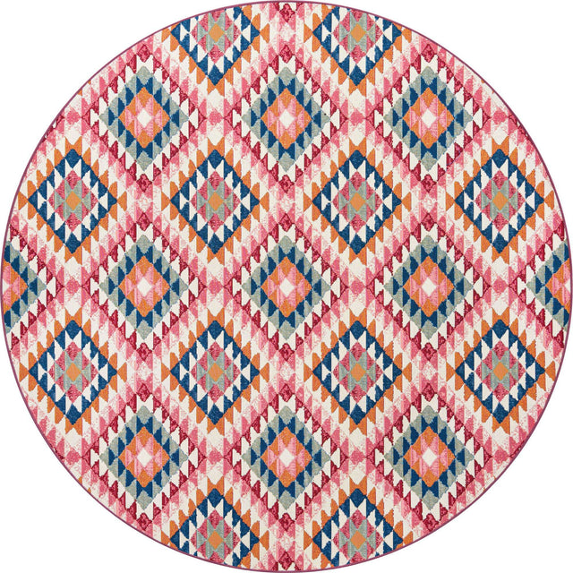 Multicolor 7' 10 x 7' 10 Outdoor Southwestern Round Area Rug Weather Resistant for Patio, Deck, Terrace, Balcony, Porch 100% Polypropylene Rustic Waterproof Carpet for Sale at Rug Engine