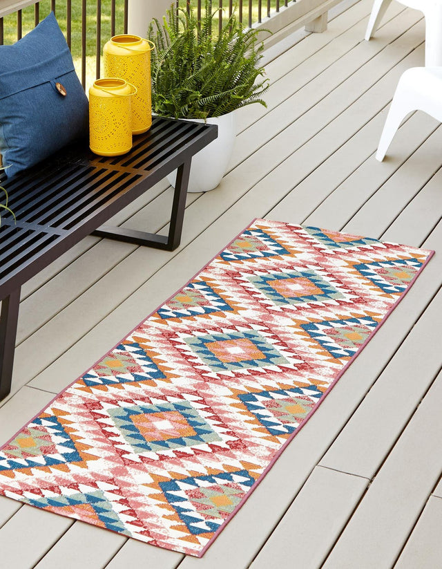 Multicolor 2' 7 x 5' 3 Outdoor Southwestern Runner Area Rug Weather Resistant for Patio, Deck, Terrace, Balcony, Porch 100% Polypropylene Rustic Waterproof Carpet for Sale at Rug Engine