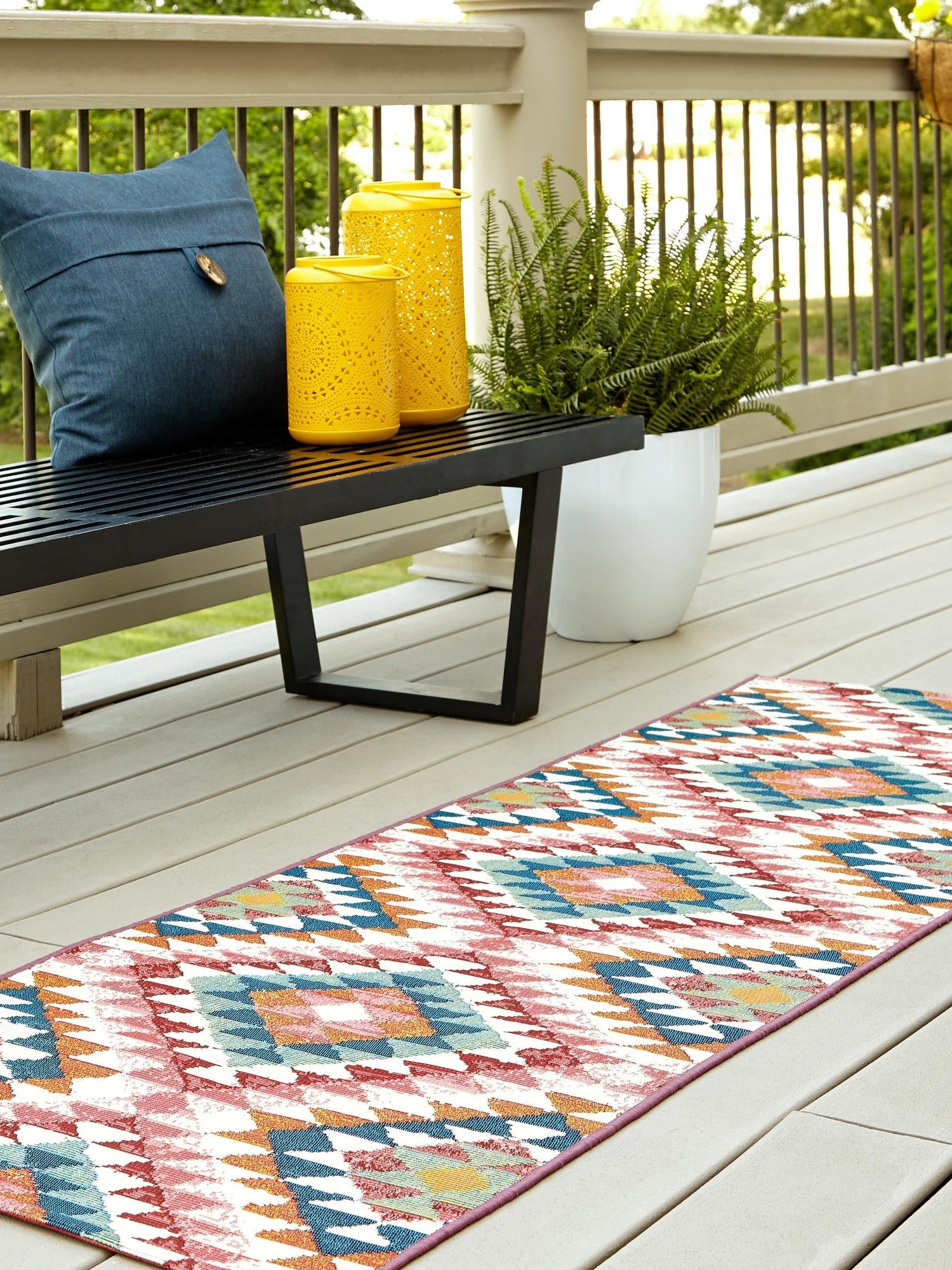 Multicolor 2' 7 x 5' 3 Outdoor Southwestern Runner Area Rug Weather Resistant for Patio, Deck, Terrace, Balcony, Porch 100% Polypropylene Rustic Waterproof Carpet for Sale at Rug Engine