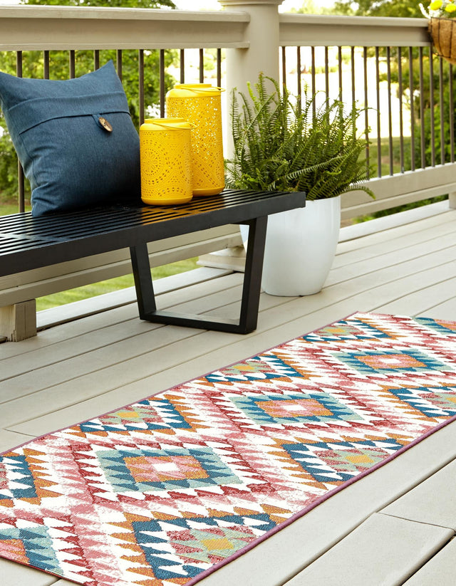 Multicolor 2' 7 x 5' 3 Outdoor Southwestern Runner Area Rug Weather Resistant for Patio, Deck, Terrace, Balcony, Porch 100% Polypropylene Rustic Waterproof Carpet for Sale at Rug Engine