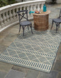 Blue 5' 3 x 8' Outdoor Trellis Rectangle Area Rug Weather Resistant for Patio, Deck, Terrace, Balcony, Porch Geometric Design Water Safe Outside Carpet for Sale at Rug Engine