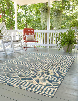 Blue 5' 3 x 8' Outdoor Trellis Rectangle Area Rug Weather Resistant for Patio, Deck, Terrace, Balcony, Porch Geometric Design Water Safe Outside Carpet for Sale at Rug Engine