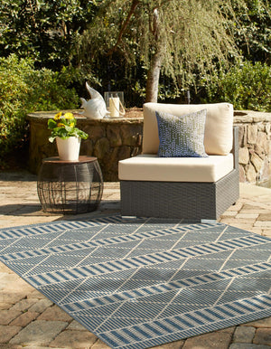Blue 5' 3 x 8' Outdoor Trellis Rectangle Area Rug Weather Resistant for Patio, Deck, Terrace, Balcony, Porch Geometric Design Water Safe Outside Carpet for Sale at Rug Engine