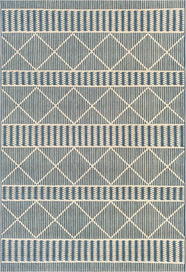 Blue 5' 3 x 8' Outdoor Trellis Rectangle Area Rug Weather Resistant for Patio, Deck, Terrace, Balcony, Porch Geometric Design Water Safe Outside Carpet for Sale at Rug Engine