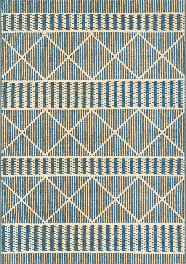 Blue 4' x 6' Outdoor Trellis Rectangle Area Rug Weather Resistant for Patio, Deck, Terrace, Balcony, Porch Geometric Design Water Safe Outside Carpet for Sale at Rug Engine