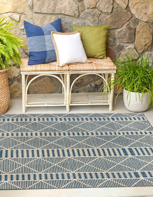 Blue 6' x 6' Outdoor Trellis Square Area Rug Weather Resistant for Patio, Deck, Terrace, Balcony, Porch Geometric Design Water Safe Outside Carpet for Sale at Rug Engine