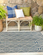 Blue 6' x 6' Outdoor Trellis Square Area Rug Weather Resistant for Patio, Deck, Terrace, Balcony, Porch Geometric Design Water Safe Outside Carpet for Sale at Rug Engine