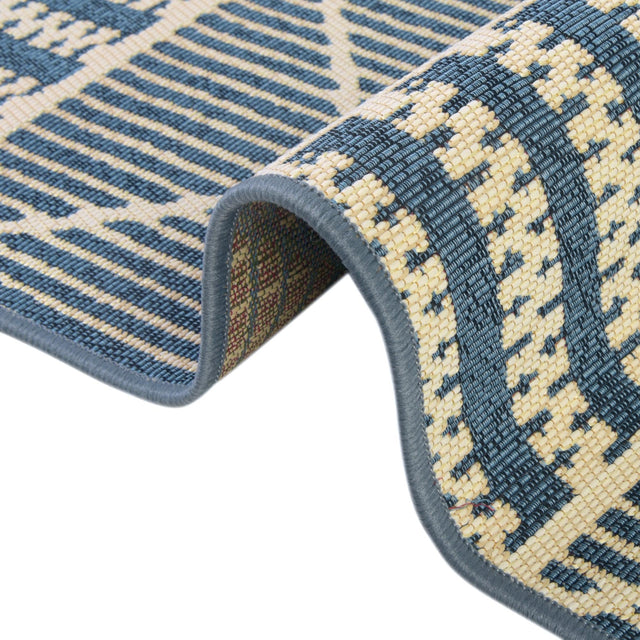 Blue 6' x 6' Outdoor Trellis Square Area Rug Weather Resistant for Patio, Deck, Terrace, Balcony, Porch Geometric Design Water Safe Outside Carpet for Sale at Rug Engine
