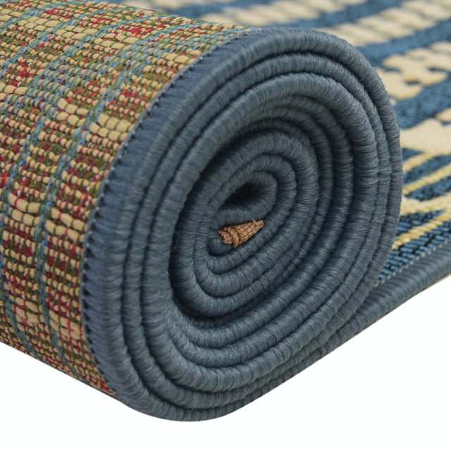 Blue 6' x 6' Outdoor Trellis Square Area Rug Weather Resistant for Patio, Deck, Terrace, Balcony, Porch Geometric Design Water Safe Outside Carpet for Sale at Rug Engine