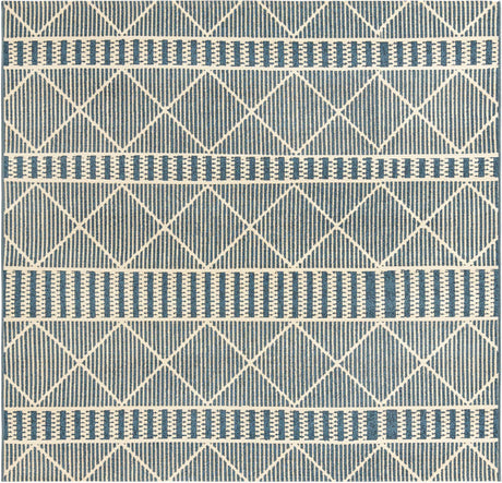 Blue 6' x 6' Outdoor Trellis Square Area Rug Weather Resistant for Patio, Deck, Terrace, Balcony, Porch Geometric Design Water Safe Outside Carpet for Sale at Rug Engine