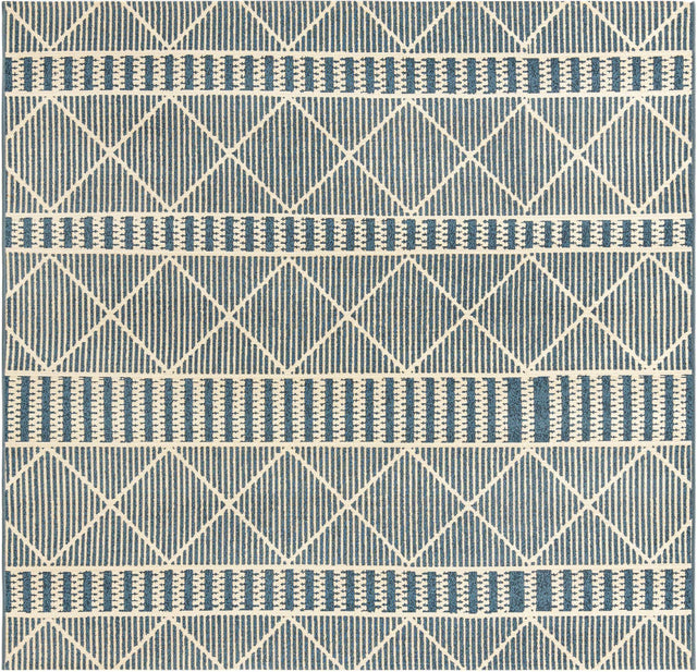 Blue 6' x 6' Outdoor Trellis Square Area Rug Weather Resistant for Patio, Deck, Terrace, Balcony, Porch Geometric Design Water Safe Outside Carpet for Sale at Rug Engine