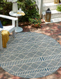 Blue 7' 10 x 7' 10 Outdoor Trellis Round Area Rug Weather Resistant for Patio, Deck, Terrace, Balcony, Porch Geometric Design Water Safe Outside Carpet for Sale at Rug Engine