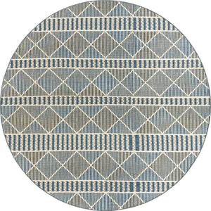 Blue 7' 10 x 7' 10 Outdoor Trellis Round Area Rug Weather Resistant for Patio, Deck, Terrace, Balcony, Porch Geometric Design Water Safe Outside Carpet for Sale at Rug Engine