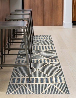 Blue 2' 7 x 5' 3 Outdoor Trellis Runner Area Rug Weather Resistant for Patio, Deck, Terrace, Balcony, Porch Geometric Design Water Safe Outside Carpet for Sale at Rug Engine