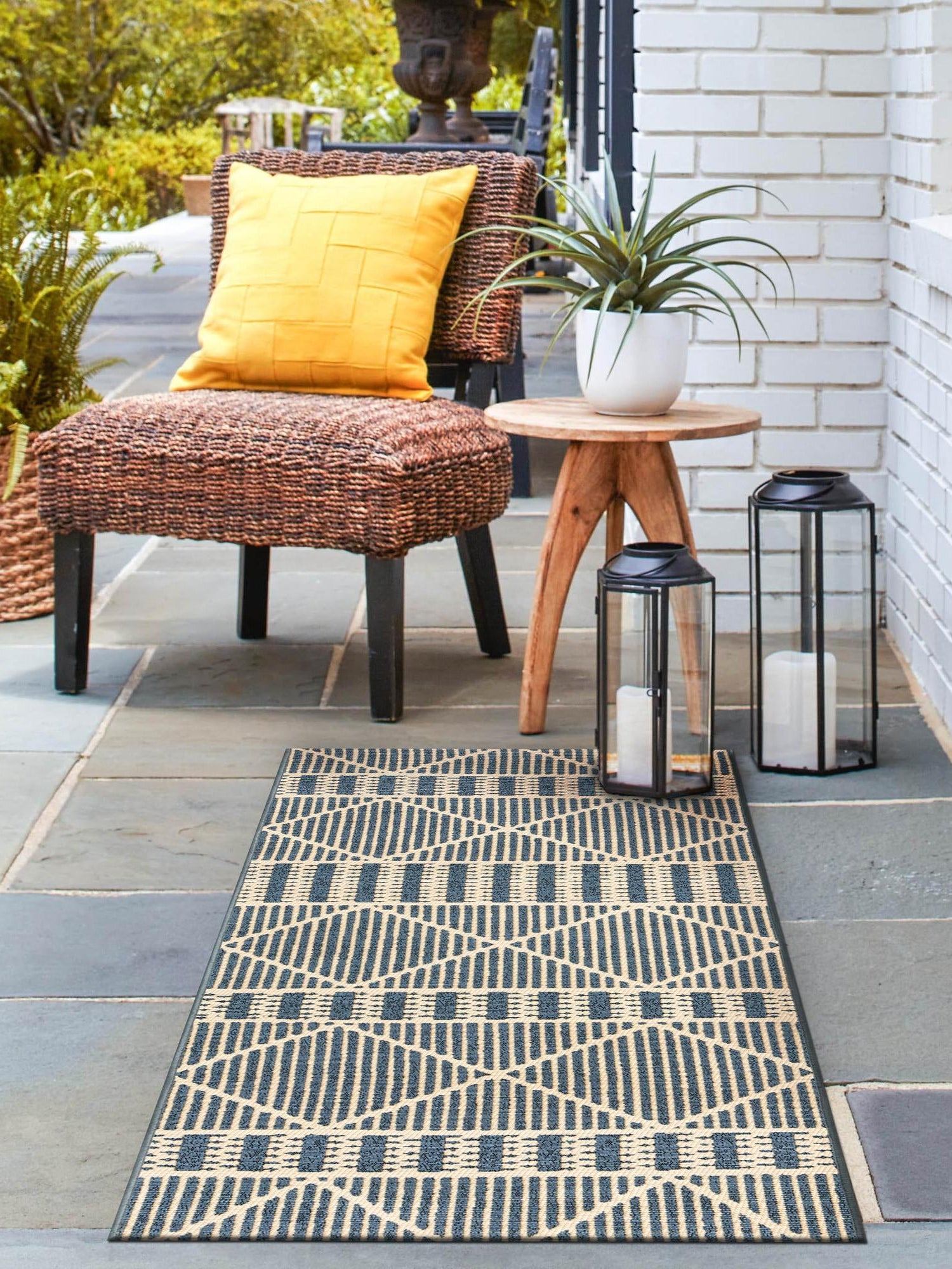 Blue 2' 7 x 5' 3 Outdoor Trellis Runner Area Rug Weather Resistant for Patio, Deck, Terrace, Balcony, Porch Geometric Design Water Safe Outside Carpet for Sale at Rug Engine