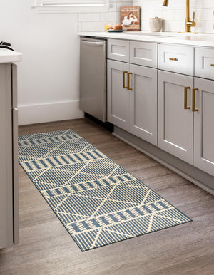 Blue 2' x 6' Outdoor Trellis Runner Area Rug Weather Resistant for Patio, Deck, Terrace, Balcony, Porch Geometric Design Water Safe Outside Carpet for Sale at Rug Engine