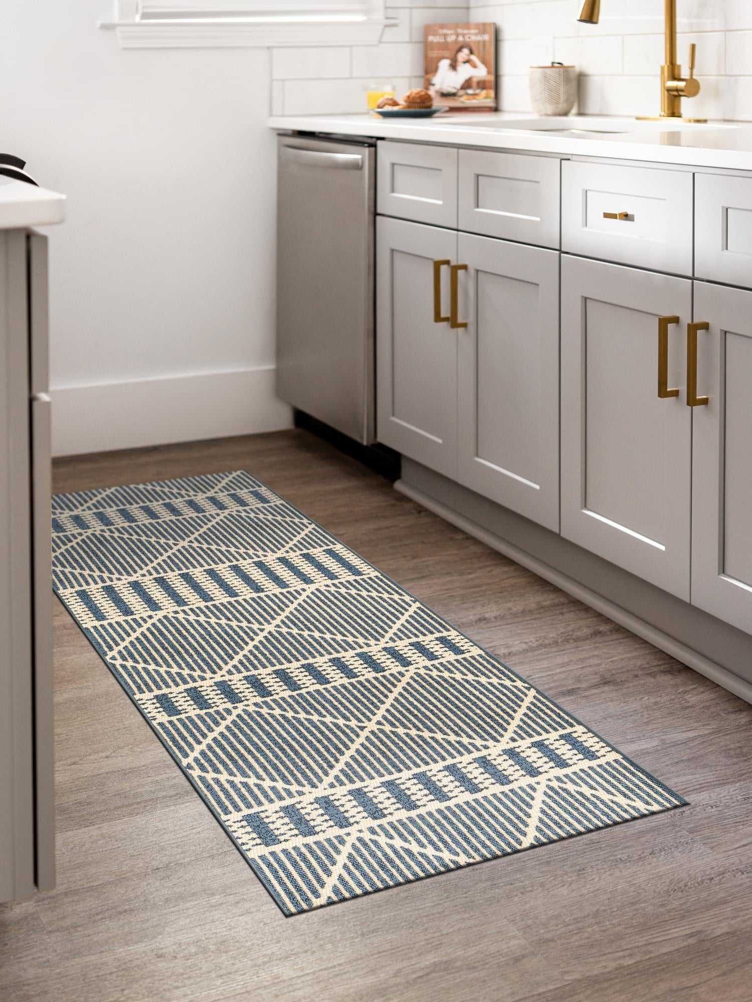 Blue 2' 7 x 5' 3 Outdoor Trellis Runner Area Rug Weather Resistant for Patio, Deck, Terrace, Balcony, Porch Geometric Design Water Safe Outside Carpet for Sale at Rug Engine