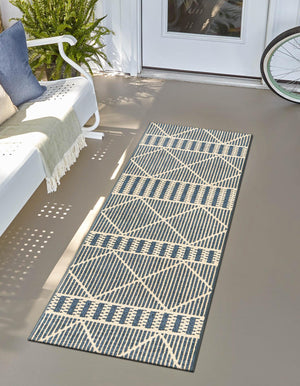 Blue 2' x 6' Outdoor Trellis Runner Area Rug Weather Resistant for Patio, Deck, Terrace, Balcony, Porch Geometric Design Water Safe Outside Carpet for Sale at Rug Engine