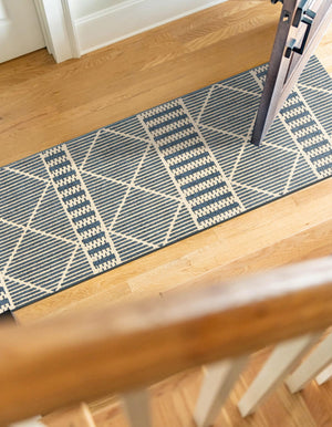 Blue 2' 7 x 5' 3 Outdoor Trellis Runner Area Rug Weather Resistant for Patio, Deck, Terrace, Balcony, Porch Geometric Design Water Safe Outside Carpet for Sale at Rug Engine