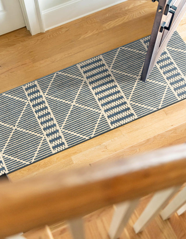 Blue 2' 7 x 5' 3 Outdoor Trellis Runner Area Rug Weather Resistant for Patio, Deck, Terrace, Balcony, Porch Geometric Design Water Safe Outside Carpet for Sale at Rug Engine