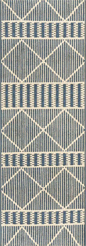 Blue 2' x 6' Outdoor Trellis Runner Area Rug Weather Resistant for Patio, Deck, Terrace, Balcony, Porch Geometric Design Water Safe Outside Carpet for Sale at Rug Engine