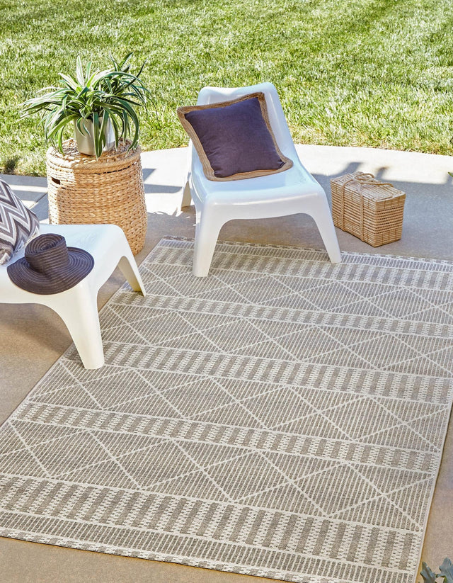 Gray 1' 4 x 1' 4 Outdoor Trellis Sample Area Rug Weather Resistant for Patio, Deck, Terrace, Balcony, Porch Geometric Design Water Safe Outside Carpet for Sale at Rug Engine