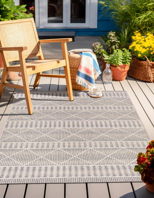 Gray 5' 3 x 8' Outdoor Trellis Rectangle Area Rug Weather Resistant for Patio, Deck, Terrace, Balcony, Porch Geometric Design Water Safe Outside Carpet for Sale at Rug Engine
