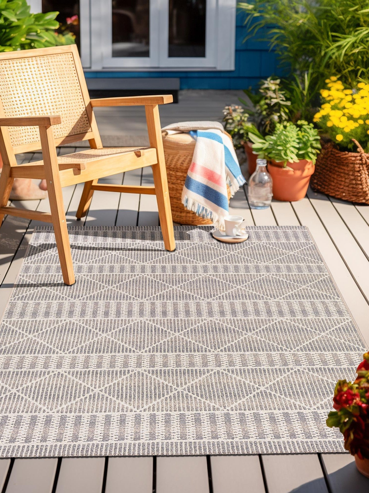 Gray 10' x 12' Outdoor Trellis Rectangle Area Rug Weather Resistant for Patio, Deck, Terrace, Balcony, Porch Geometric Design Water Safe Outside Carpet for Sale at Rug Engine