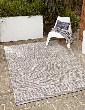 Gray 5' 3 x 8' Outdoor Trellis Rectangle Area Rug Weather Resistant for Patio, Deck, Terrace, Balcony, Porch Geometric Design Water Safe Outside Carpet for Sale at Rug Engine