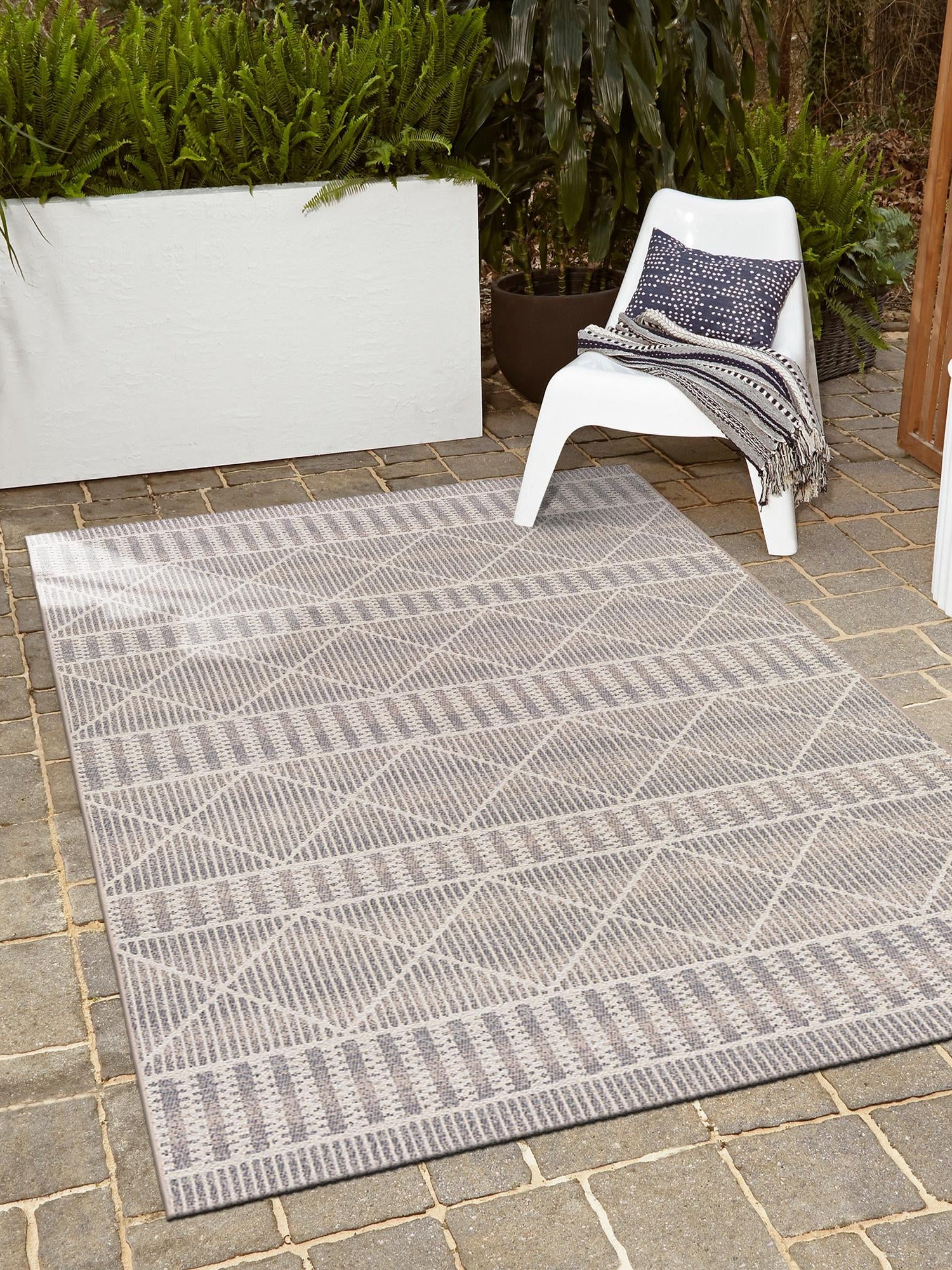 Gray 7' 10 x 10' Outdoor Trellis Rectangle Area Rug Weather Resistant for Patio, Deck, Terrace, Balcony, Porch Geometric Design Water Safe Outside Carpet for Sale at Rug Engine
