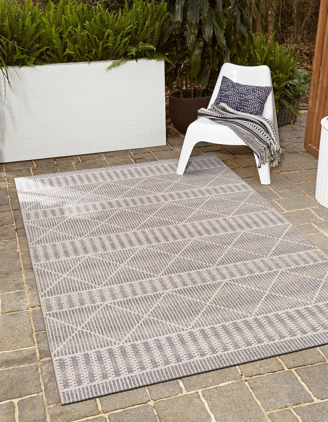 Gray 7' 10 x 10' Outdoor Trellis Rectangle Area Rug Weather Resistant for Patio, Deck, Terrace, Balcony, Porch Geometric Design Water Safe Outside Carpet for Sale at Rug Engine