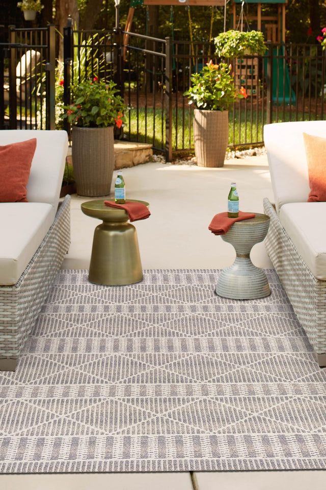 Gray 10' x 12' Outdoor Trellis Rectangle Area Rug Weather Resistant for Patio, Deck, Terrace, Balcony, Porch Geometric Design Water Safe Outside Carpet for Sale at Rug Engine