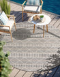 Gray 7' 10 x 7' 10 Outdoor Trellis Round Area Rug Weather Resistant for Patio, Deck, Terrace, Balcony, Porch Geometric Design Water Safe Outside Carpet for Sale at Rug Engine