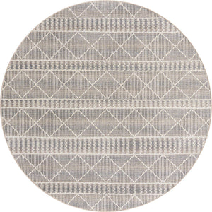 Gray 7' 10 x 7' 10 Outdoor Trellis Round Area Rug Weather Resistant for Patio, Deck, Terrace, Balcony, Porch Geometric Design Water Safe Outside Carpet for Sale at Rug Engine