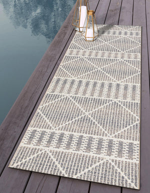 Gray 2' 7 x 5' 3 Outdoor Trellis Runner Area Rug Weather Resistant for Patio, Deck, Terrace, Balcony, Porch Geometric Design Water Safe Outside Carpet for Sale at Rug Engine