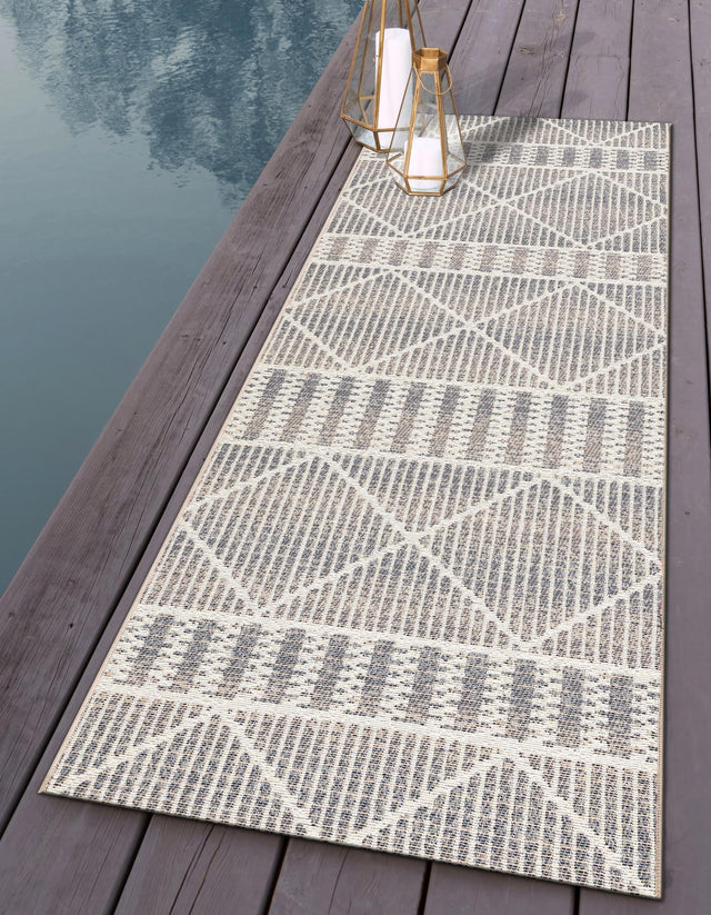Gray 2' 7 x 5' 3 Outdoor Trellis Runner Area Rug Weather Resistant for Patio, Deck, Terrace, Balcony, Porch Geometric Design Water Safe Outside Carpet for Sale at Rug Engine