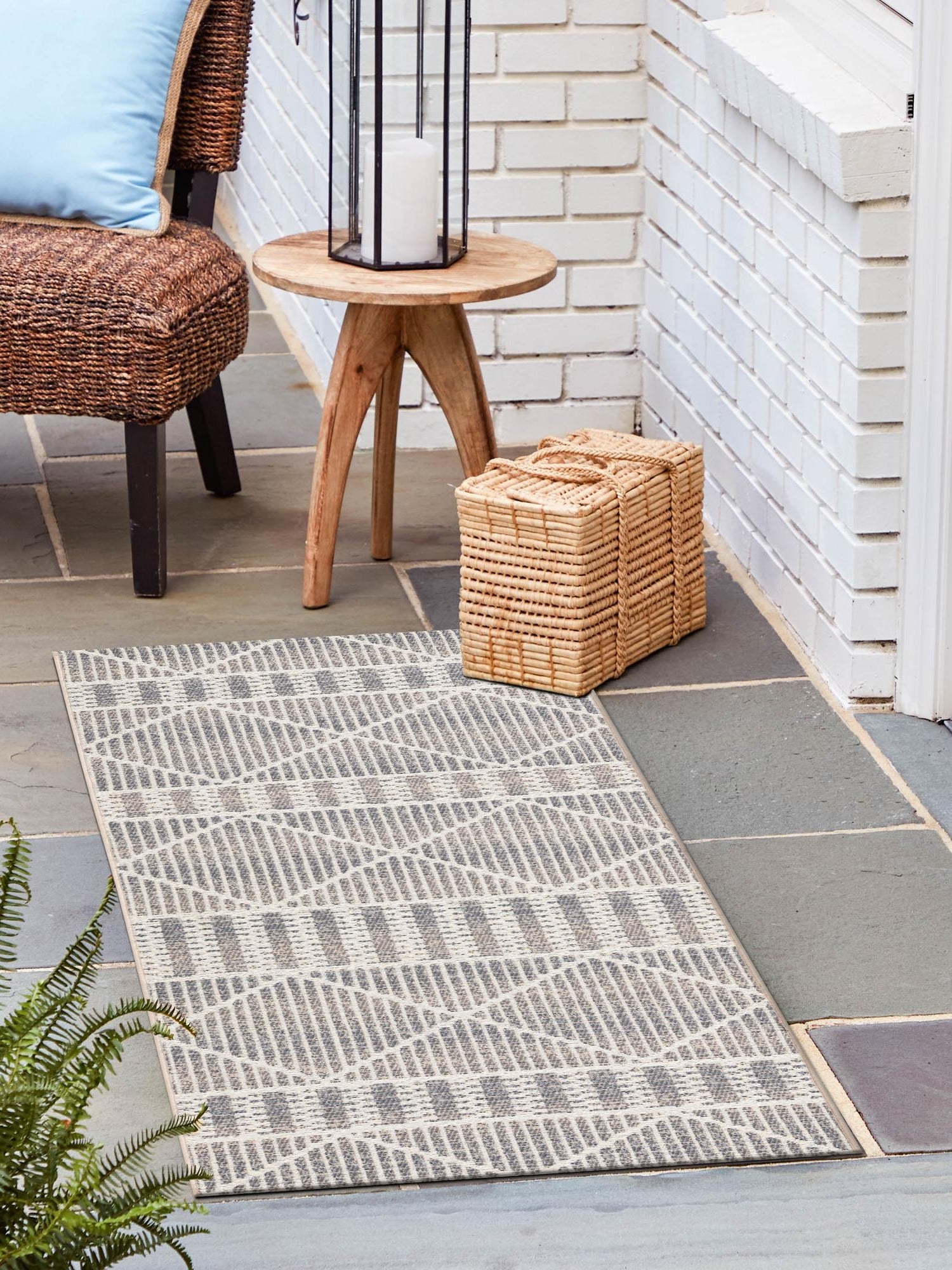 Gray 2' 7 x 5' 3 Outdoor Trellis Runner Area Rug Weather Resistant for Patio, Deck, Terrace, Balcony, Porch Geometric Design Water Safe Outside Carpet for Sale at Rug Engine