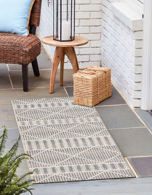Gray 2' 7 x 5' 3 Outdoor Trellis Runner Area Rug Weather Resistant for Patio, Deck, Terrace, Balcony, Porch Geometric Design Water Safe Outside Carpet for Sale at Rug Engine