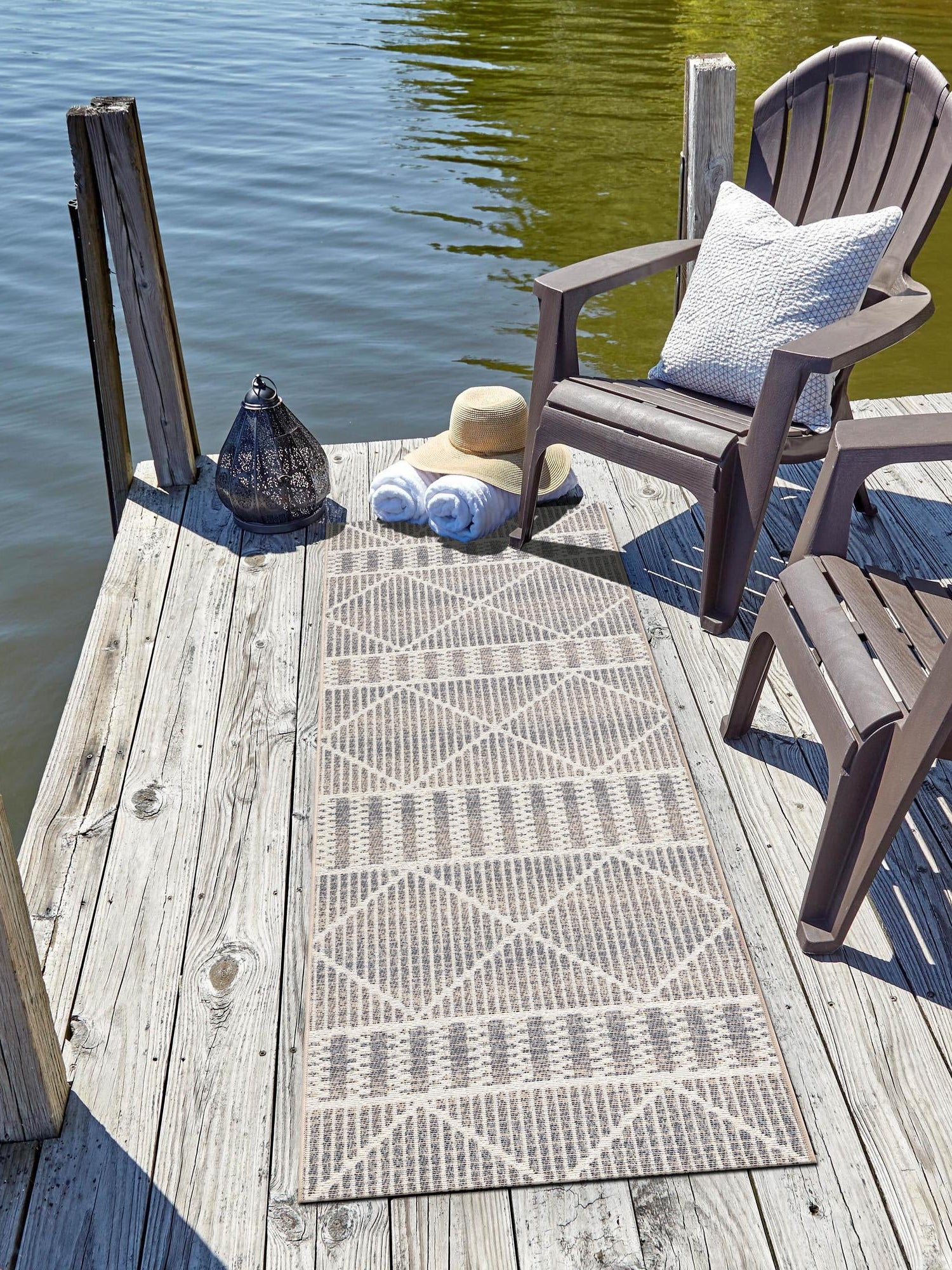 Gray 2' 7 x 5' 3 Outdoor Trellis Runner Area Rug Weather Resistant for Patio, Deck, Terrace, Balcony, Porch Geometric Design Water Safe Outside Carpet for Sale at Rug Engine