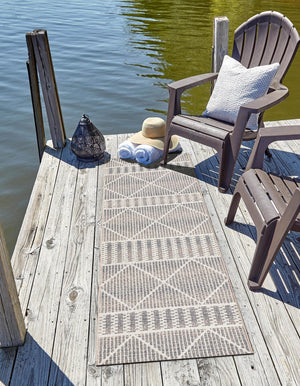 Gray 2' 7 x 5' 3 Outdoor Trellis Runner Area Rug Weather Resistant for Patio, Deck, Terrace, Balcony, Porch Geometric Design Water Safe Outside Carpet for Sale at Rug Engine