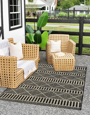 Black 7' 10 x 10' Outdoor Trellis Rectangle Area Rug Weather Resistant for Patio, Deck, Terrace, Balcony, Porch Geometric Design Water Safe Outside Carpet for Sale at Rug Engine