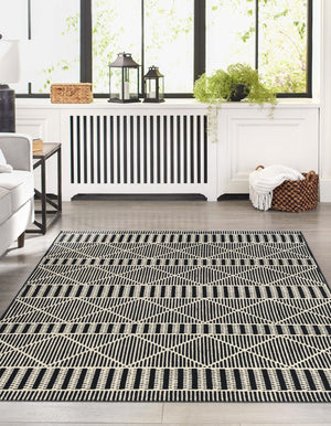 Black 6' 1 x 9' Outdoor Trellis Rectangle Area Rug Weather Resistant for Patio, Deck, Terrace, Balcony, Porch Geometric Design Water Safe Outside Carpet for Sale at Rug Engine