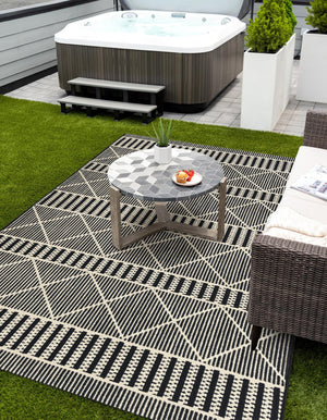 Black 7' 10 x 11' Outdoor Trellis Rectangle Area Rug Weather Resistant for Patio, Deck, Terrace, Balcony, Porch Geometric Design Water Safe Outside Carpet for Sale at Rug Engine